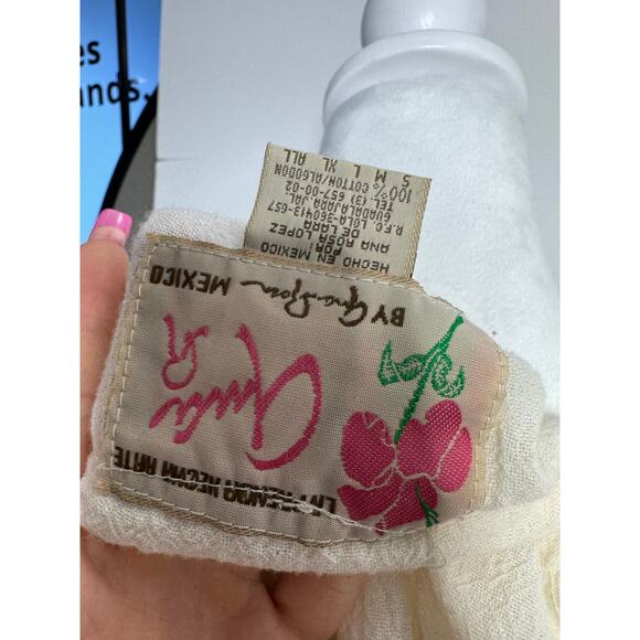 Ana R. Floral Mexico Top Boho Hippie Sleeveless Beige Boho Fairy Cottage Preppy - Picture 6 of 6